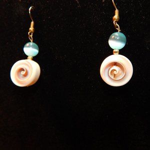 Sweet Shell  & Blue Cats Eye Earrings